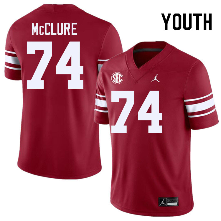 Youth #74 Evan McClure Oklahoma Sooners 2024 SEC Conference College Football Jerseys-Throwback